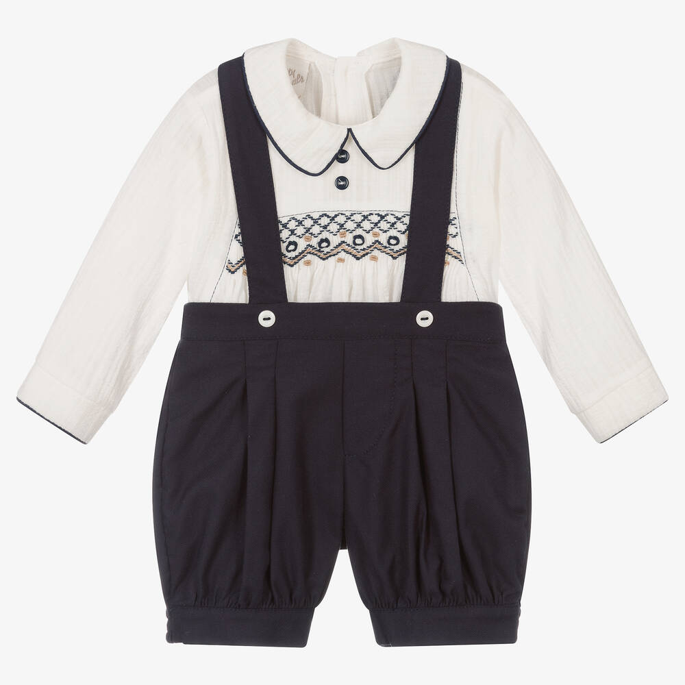 Pretty Originals - Boys Ivory & Blue Cotton Shorts Set | Childrensalon