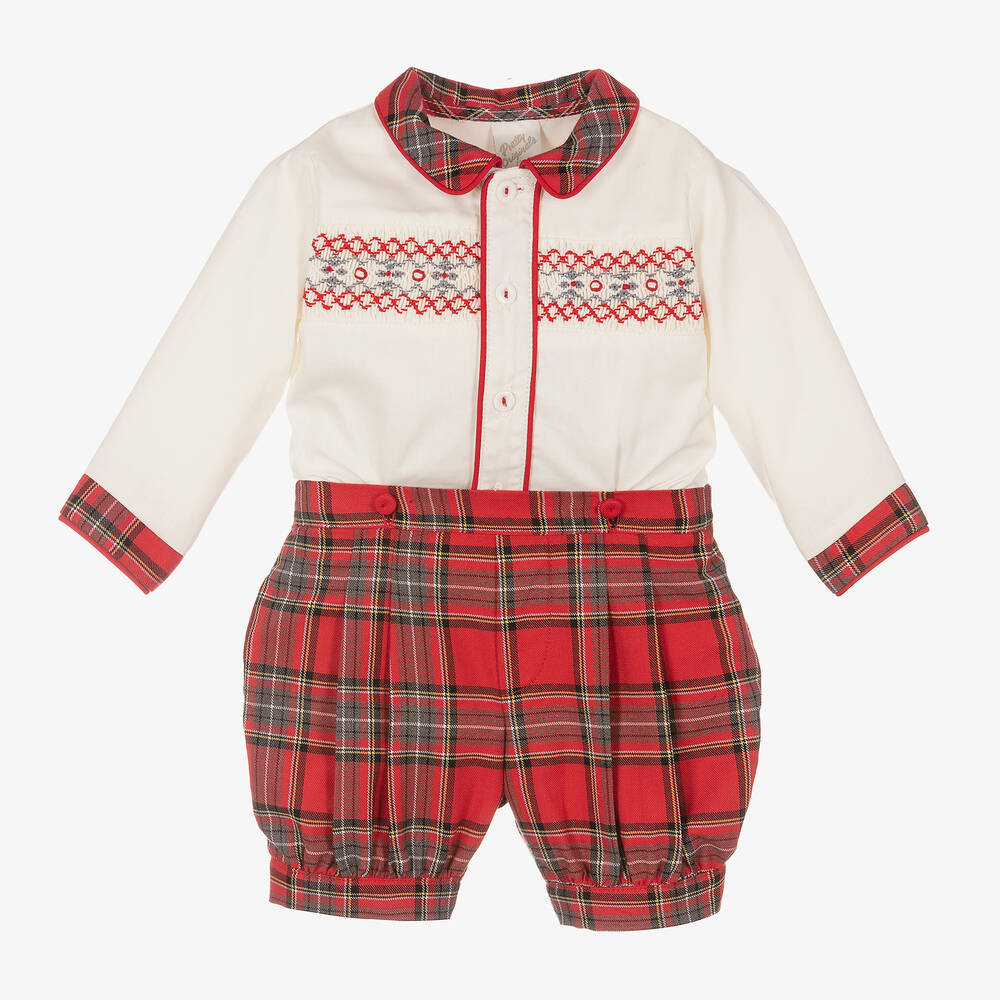 Pretty Originals - Boys Ivory & Red Buster Suit | Childrensalon