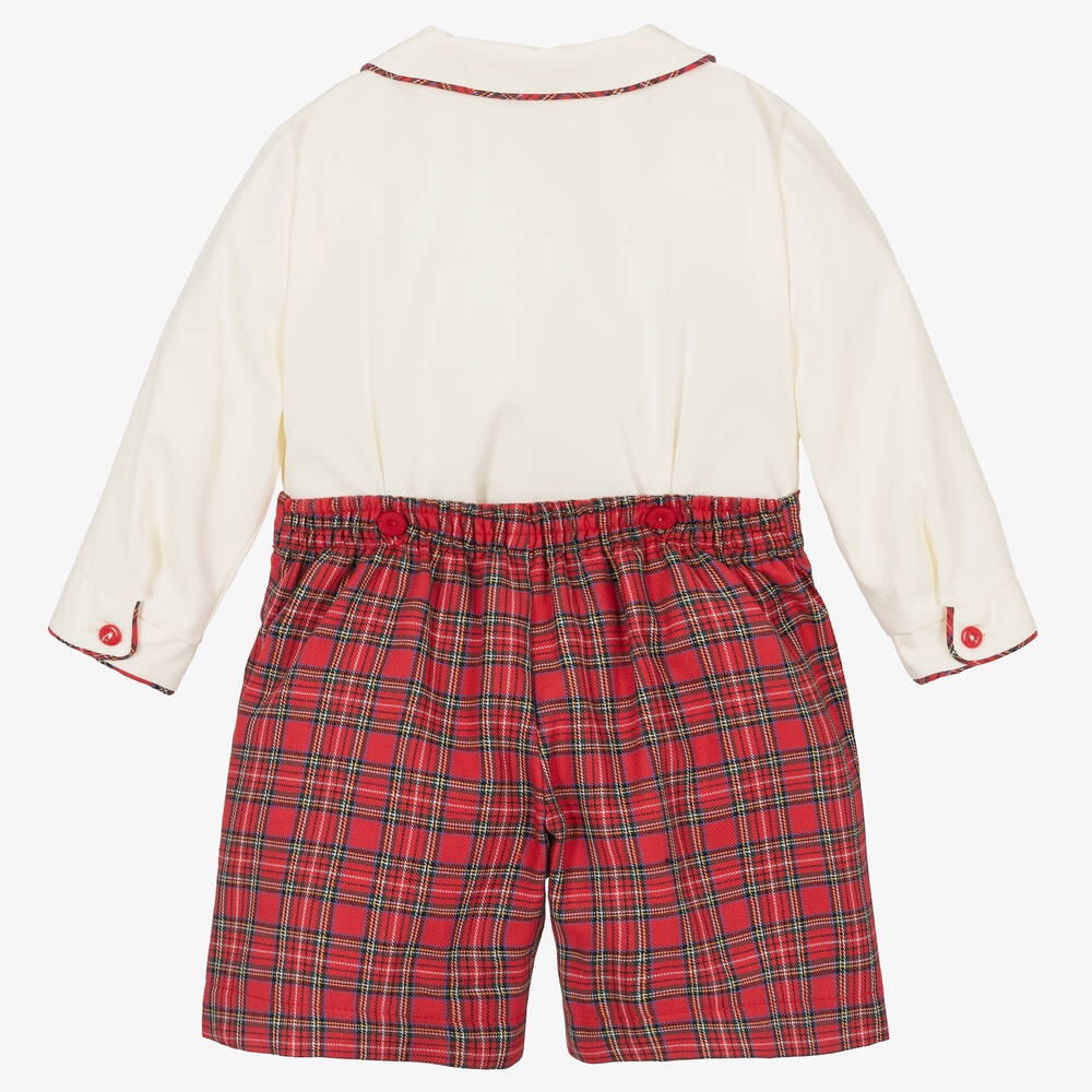 بريتي أوريجينال-بدلة رسمية أطفال ولادي مزيج قطن لون عاجي وأحمر | Childrensalon Outlet