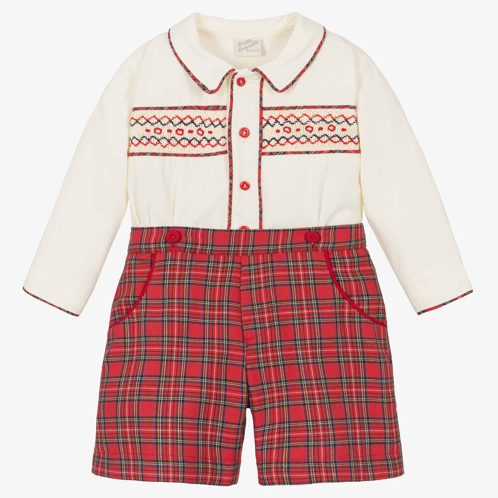 Pretty Originals - بدلة رسمية أطفال ولادي مزيج قطن لون عاجي وأحمر | Childrensalon