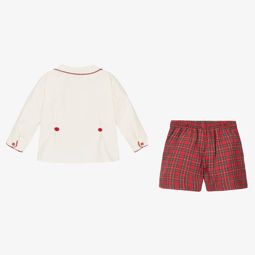 بريتي أوريجينال-بدلة رسمية أطفال ولادي مزيج قطن لون عاجي وأحمر | Childrensalon Outlet