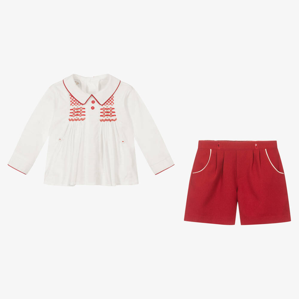 بريتي أوريجينال-بِدلة رسمية سموكينغ لون عاجي وأحمر للمواليد | Childrensalon Outlet