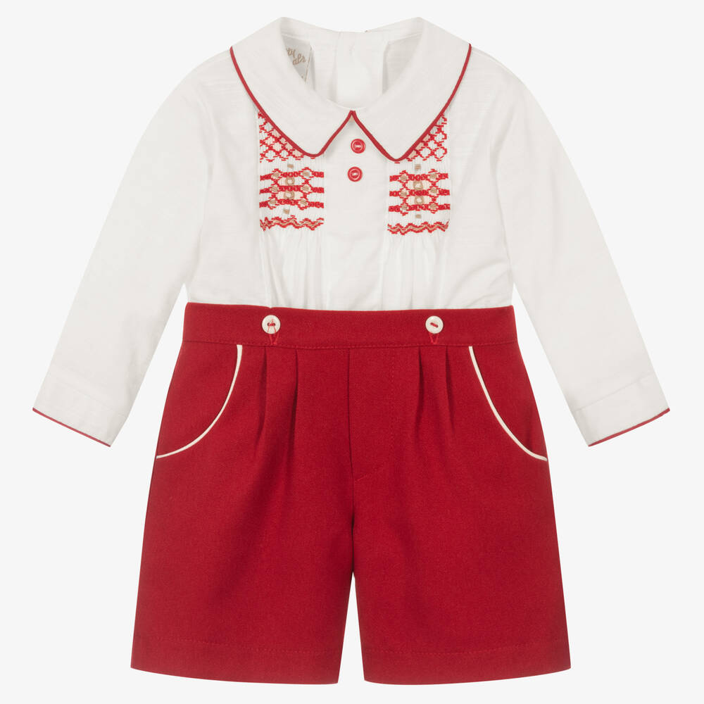 Pretty Originals - Ensemble short smocké rouge ivoire | Childrensalon