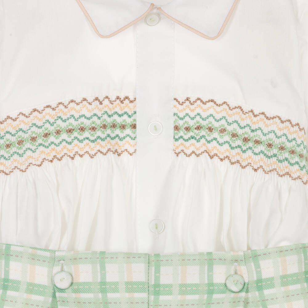 Pretty Originals-Кремово-зеленый костюм-бастер из хлопка в клетку со сборками | Childrensalon Outlet