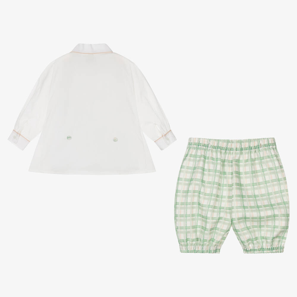 Pretty Originals-Кремово-зеленый костюм-бастер из хлопка в клетку со сборками | Childrensalon Outlet