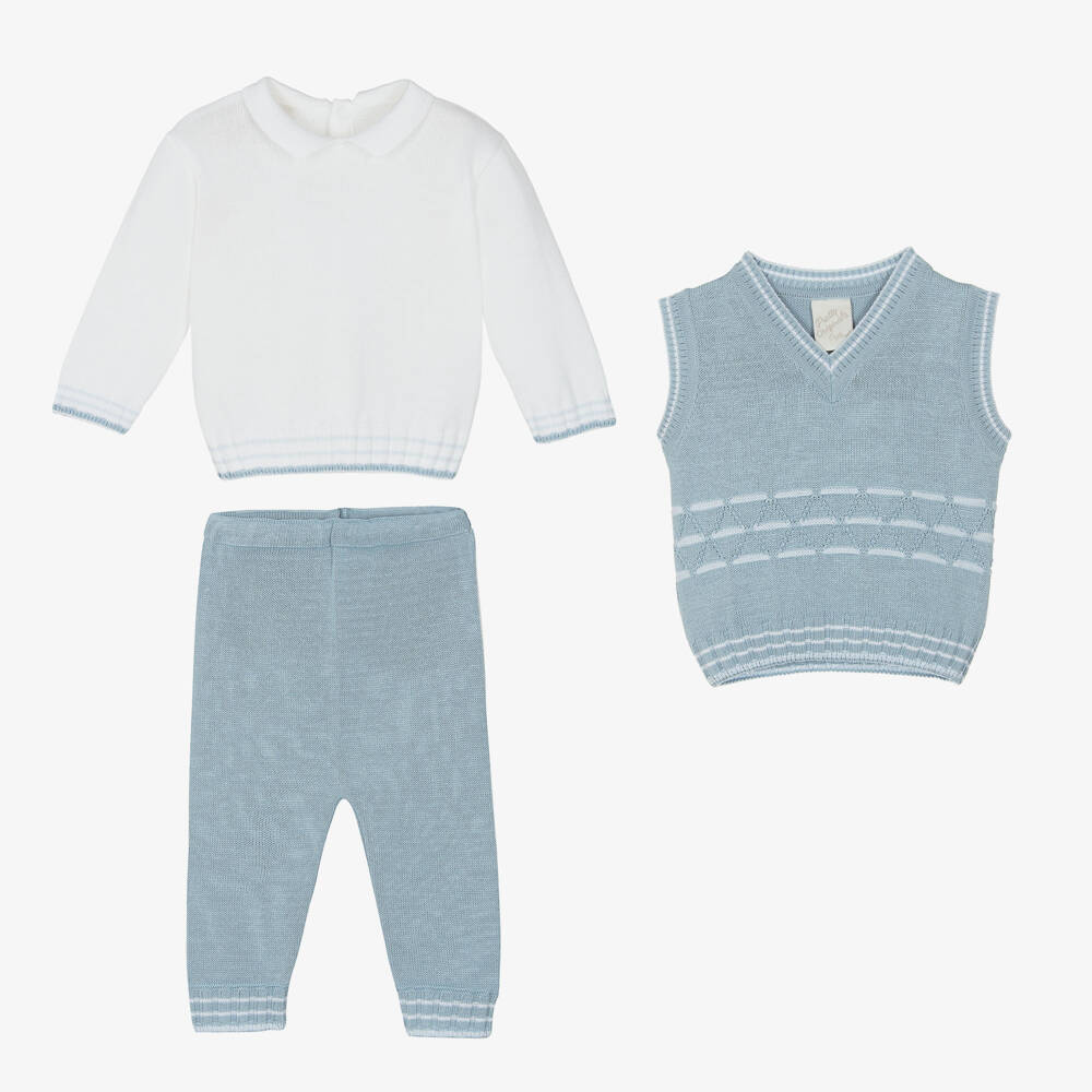 Pretty Originals-Boys Soft Blue Knit Ensemble | Childrensalon Outlet