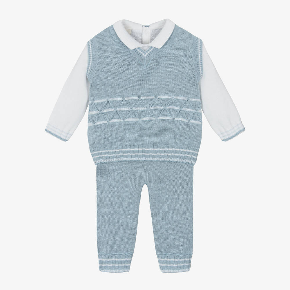 Pretty Originals-Boys Soft Blue Knit Ensemble | Childrensalon Outlet