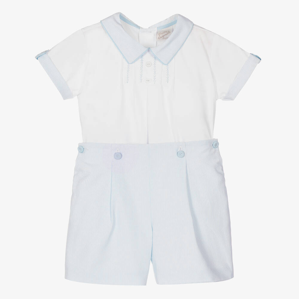 Pretty Originals-بِدلة رسمية أطفال ولادي مزيج قطن لون أبيض وأزرق | Childrensalon Outlet