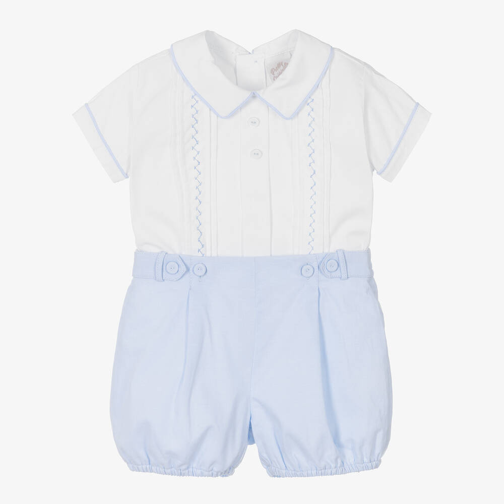 Pretty Originals-بِدلة رسمية أطفال ولادي قطن لون أبيض وأزرق | Childrensalon Outlet
