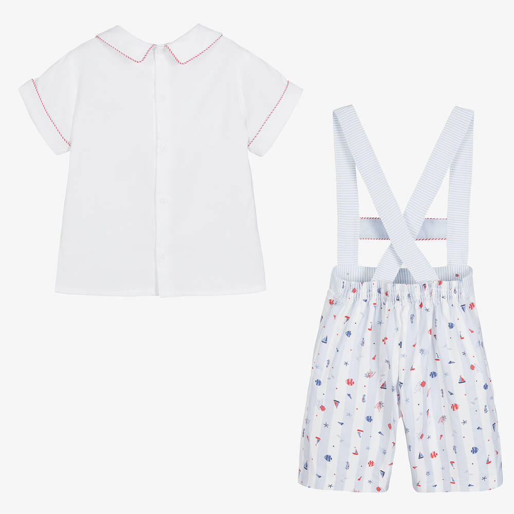Pretty Originals-Boys White & Blue Cotton Shorts Set | Childrensalon Outlet