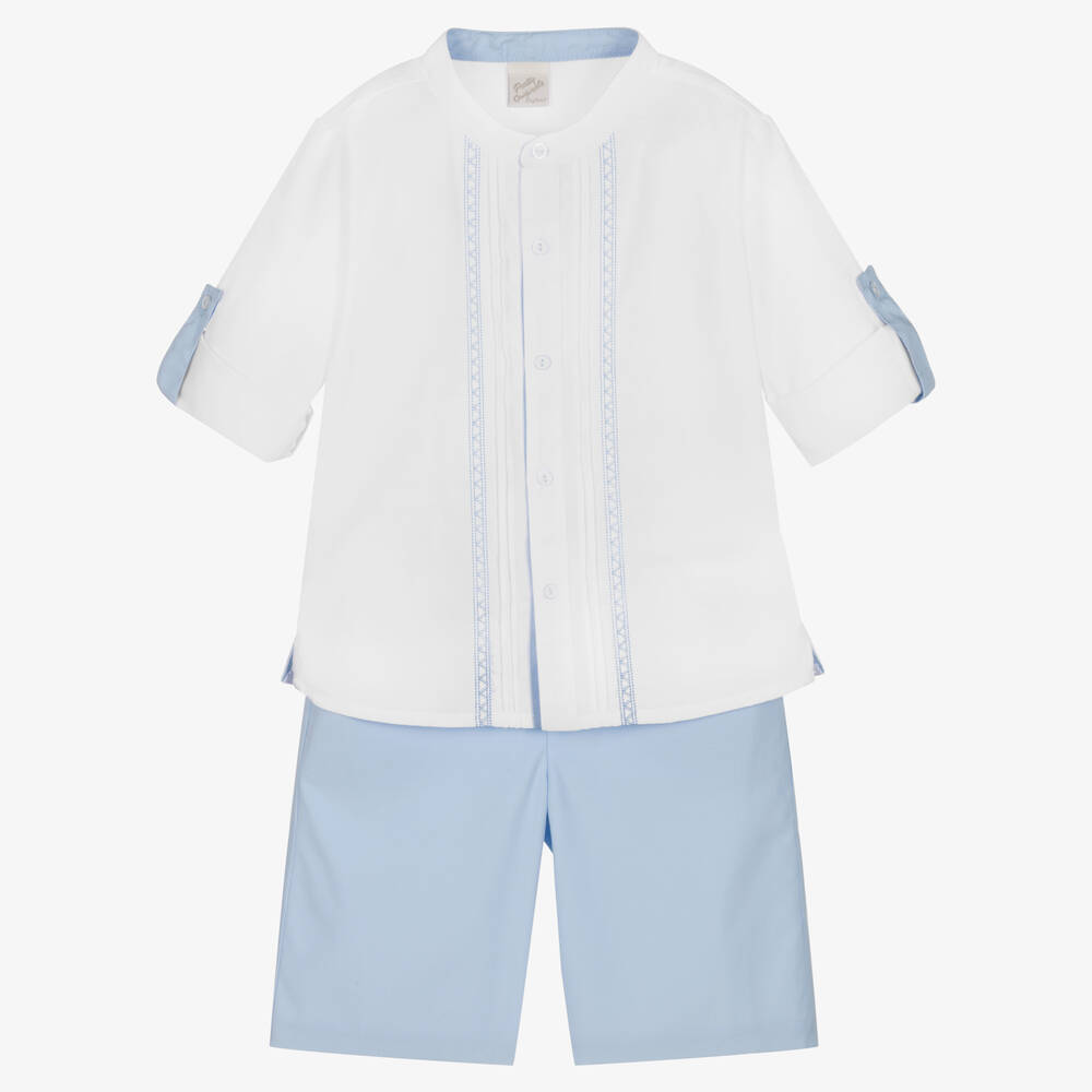 Pretty Originals - Ensemble short bleu et blanc coton | Childrensalon