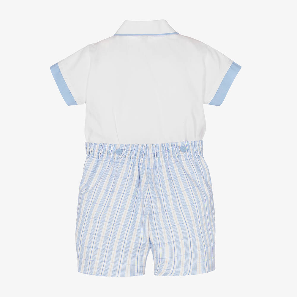 بريتي أوريجينال-بِدلة رسمية مطرزة سموكينغ مزيج قطن لون أبيض وأزرق | Childrensalon Outlet