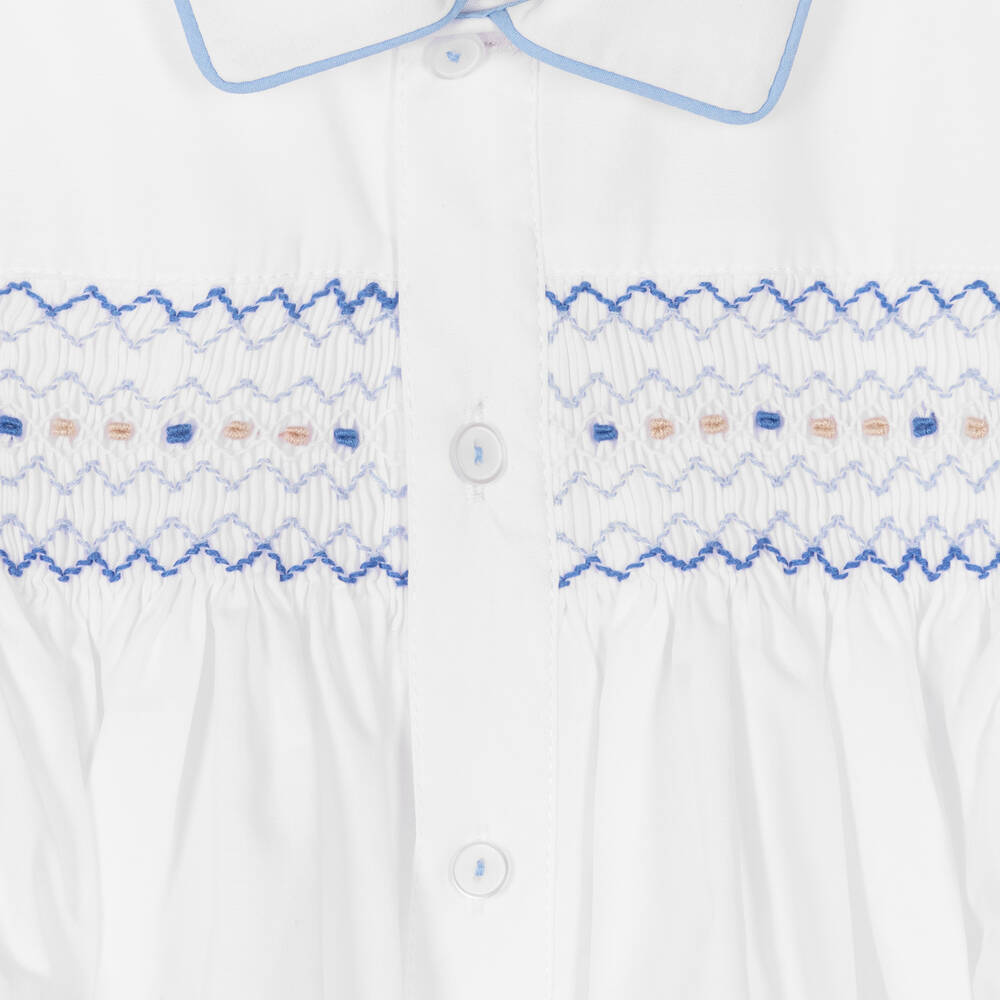 بريتي أوريجينال-بِدلة رسمية مطرزة سموكينغ مزيج قطن لون أبيض وأزرق | Childrensalon Outlet