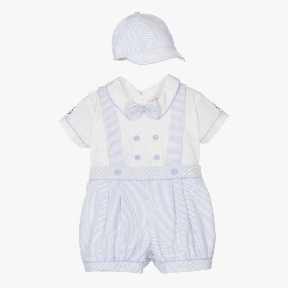 Pretty Originals-Boys White & Blue Stripe Shorts Set | Childrensalon Outlet
