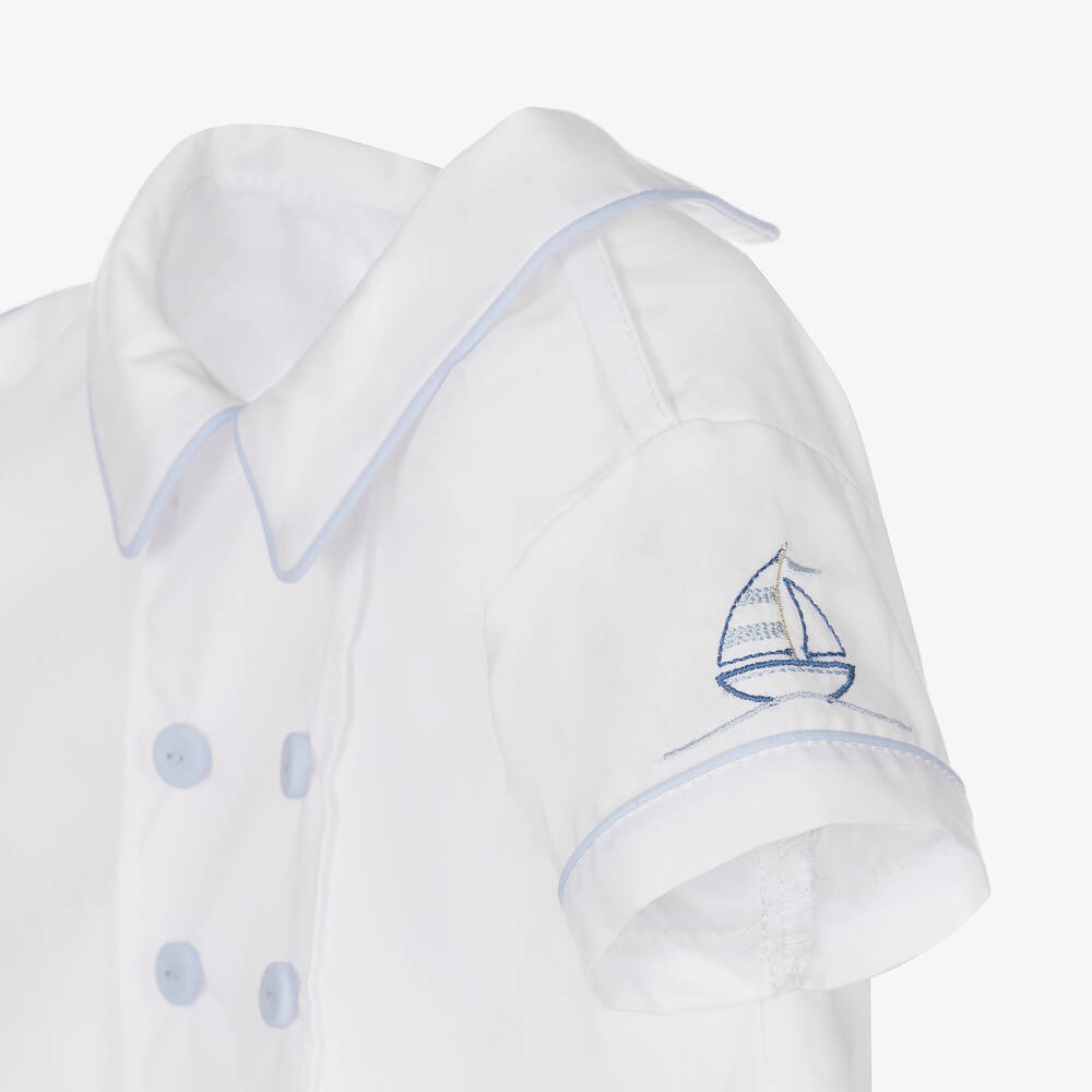 Pretty Originals-طقم شورت أطفال ولادي مزيج قطن مقلم لون أبيض وأزرق | Childrensalon Outlet