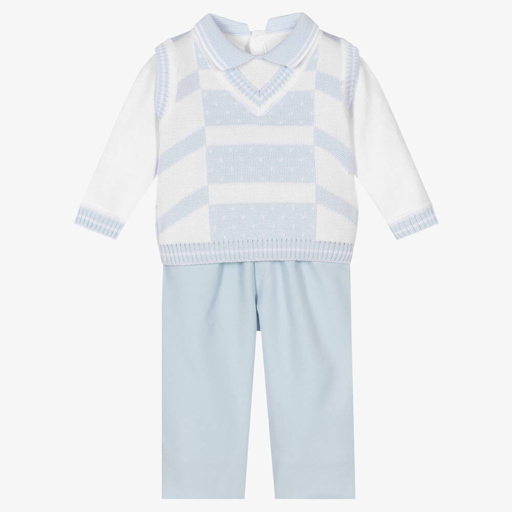 Pretty Originals-Boys White & Blue Trouser Set  | Childrensalon Outlet