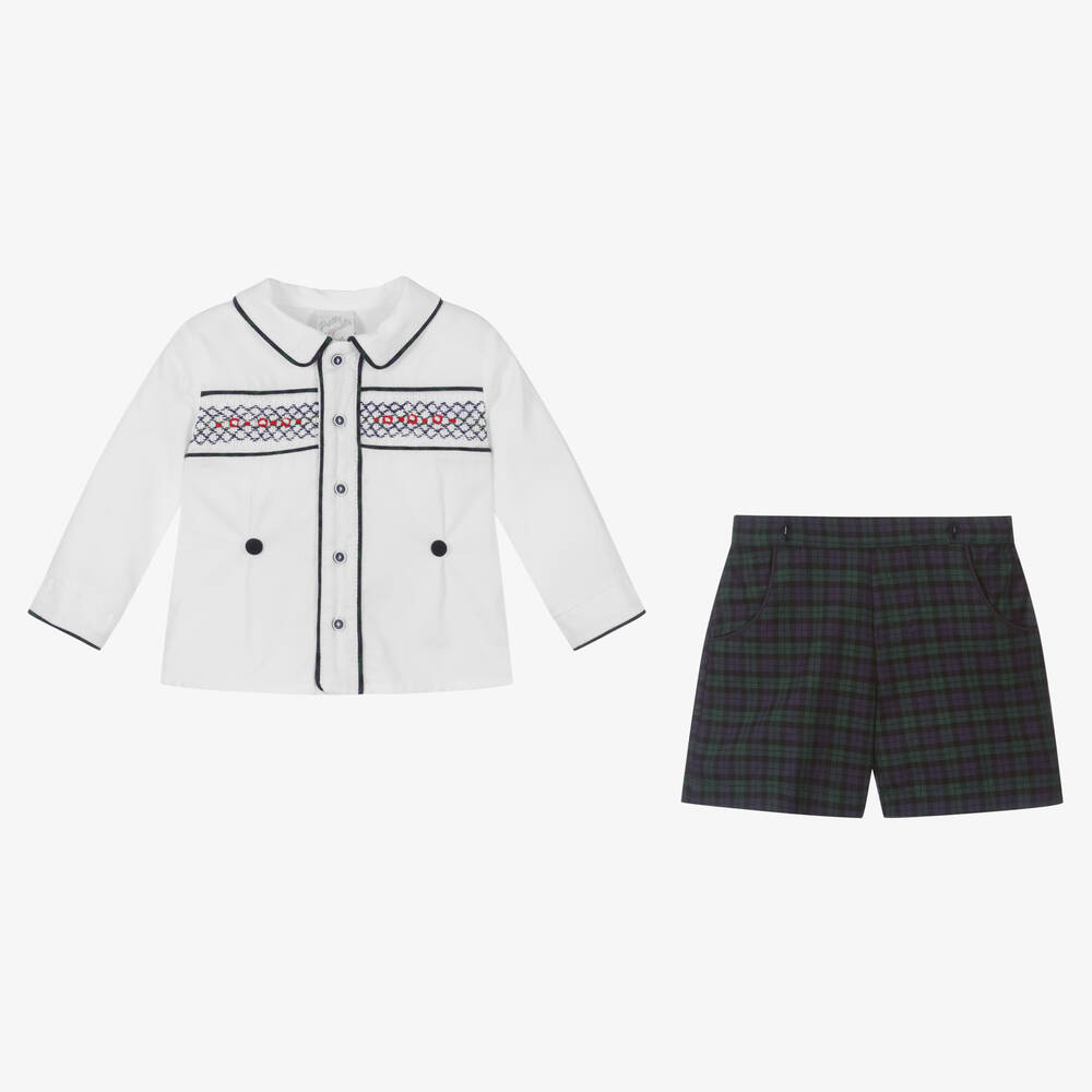 بريتي أوريجينال-بِدلة رسمية أطفال ولادي قطن لون أبيض واخضر | Childrensalon Outlet