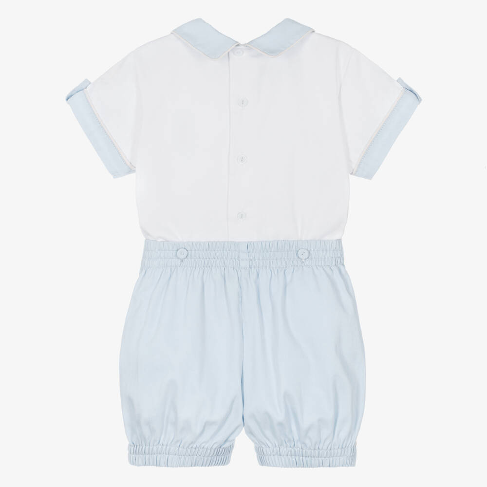 Pretty Originals-Boys White & Pale Blue Embroidered Cotton Suit | Childrensalon Outlet