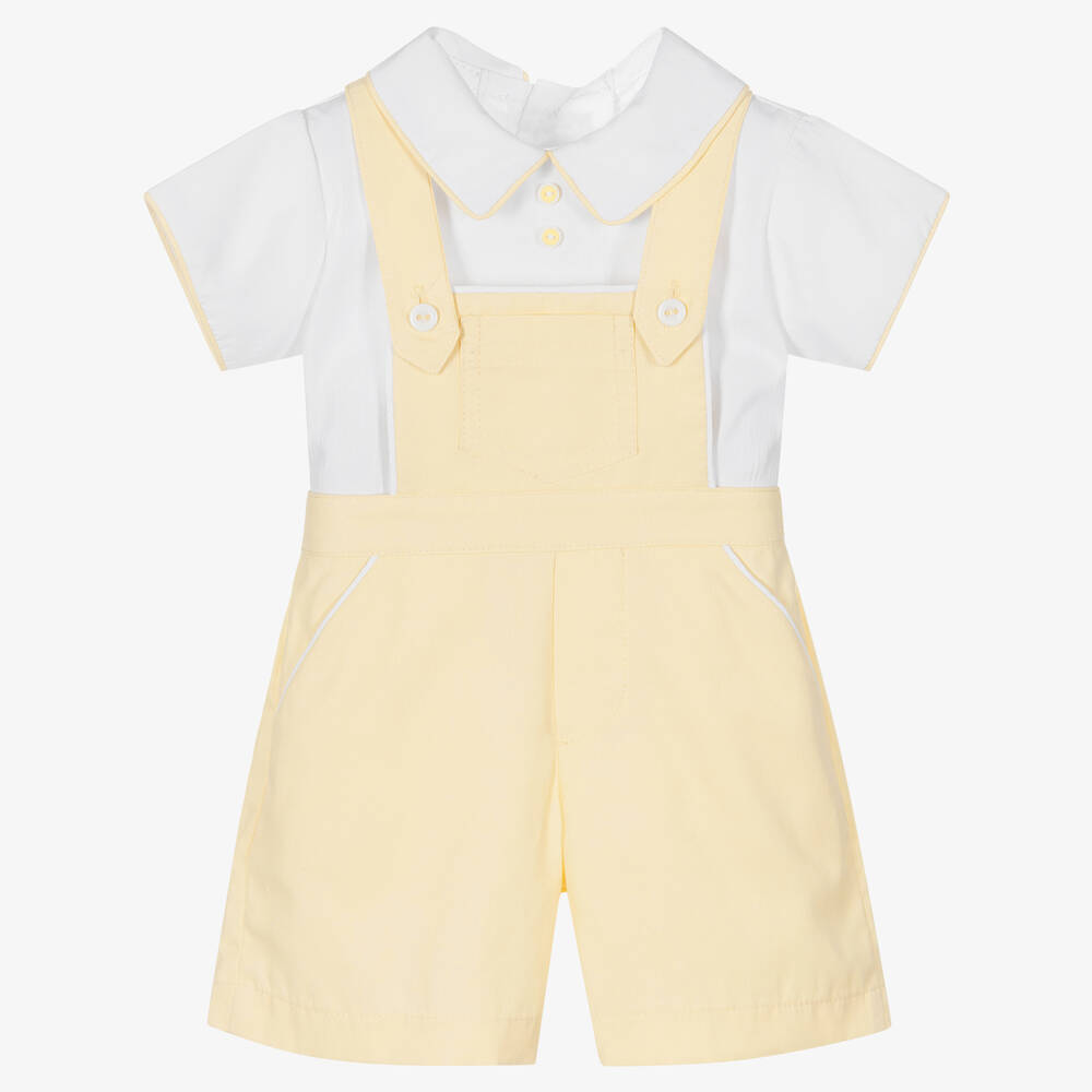 Pretty Originals - Белая рубашка и желтый полукомбинезон из хлопка | Childrensalon
