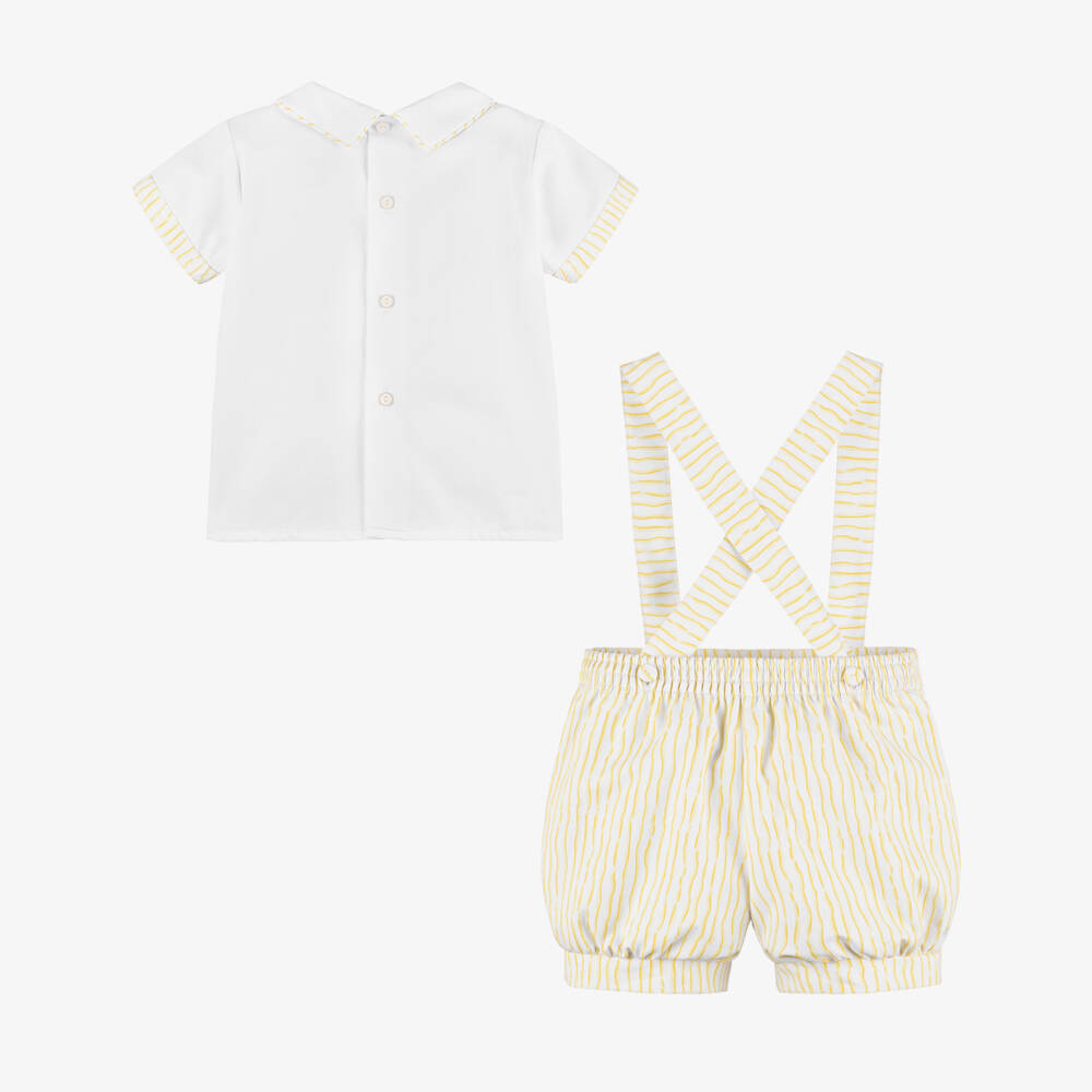 Pretty Originals-Boys White & Yellow Striped Shorts Set | Childrensalon Outlet