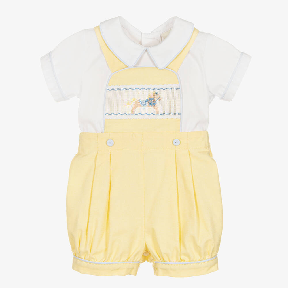 Pretty Originals-طقم دانغريز قطن لون أصفر للأولاد | Childrensalon Outlet