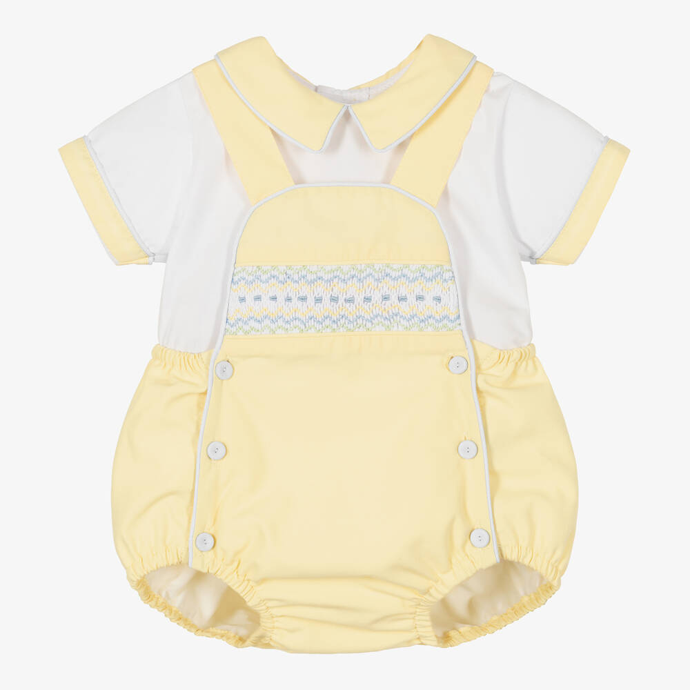 Pretty Originals - Boys Yellow Smocked Dungaree Set | Childrensalon