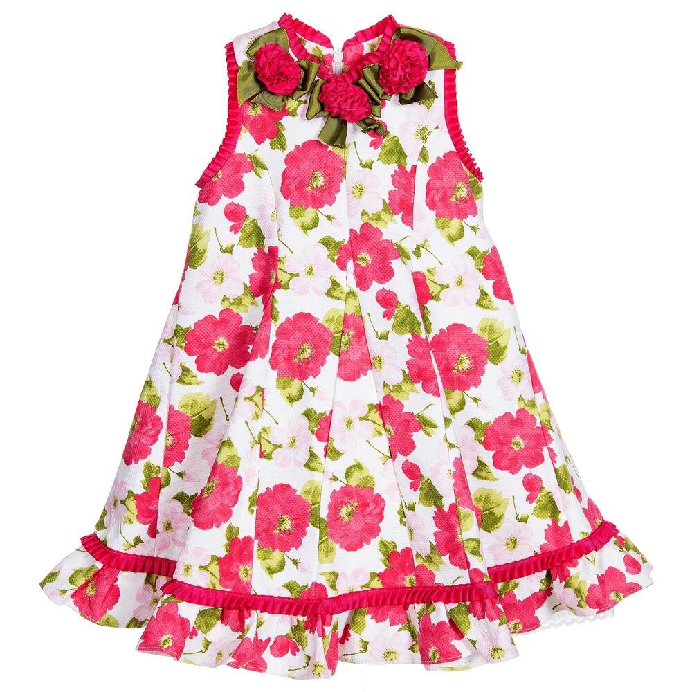 Pretty Originals - فستان مزيج قطن لون فيوشيا بطبعة ورود | Childrensalon