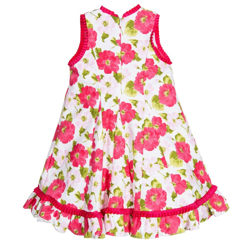 Pretty Originals-فستان مزيج قطن لون فيوشيا بطبعة ورود | Childrensalon Outlet
