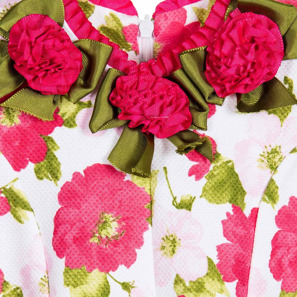 Pretty Originals-فستان مزيج قطن لون فيوشيا بطبعة ورود | Childrensalon Outlet