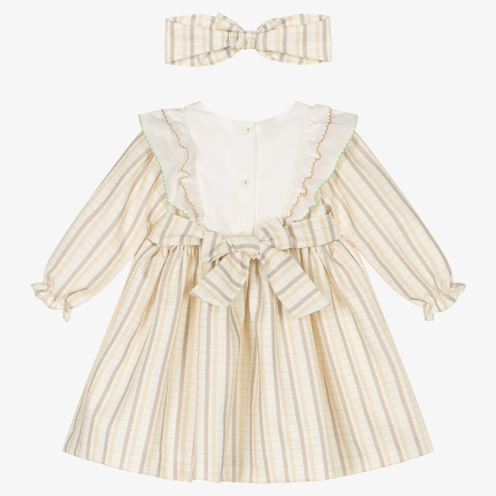 Pretty Originals-Girls Beige Striped Dress Set | Childrensalon Outlet