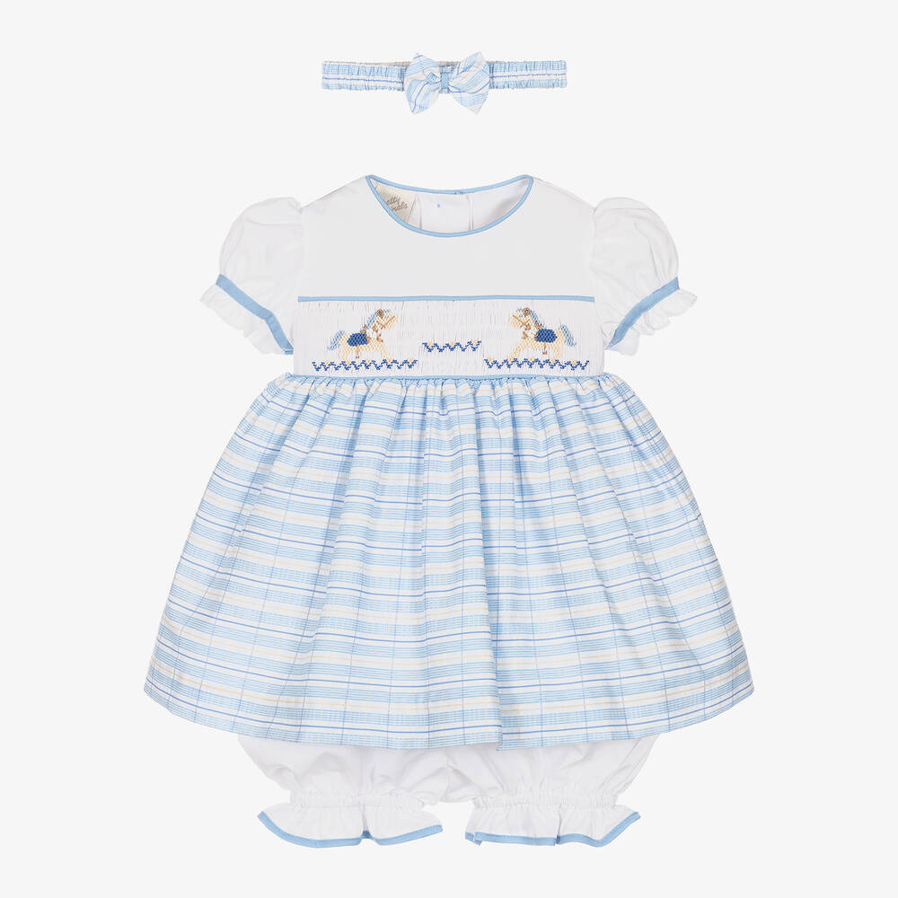 Pretty Originals - Girls Blue Check Smocked Dress Set | Childrensalon