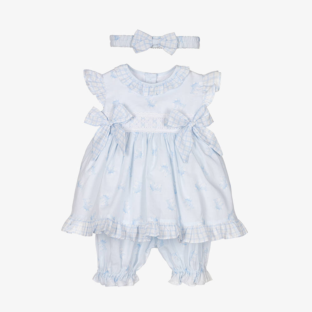 Pretty Originals - Girls Blue Cotton Dress Set | Childrensalon