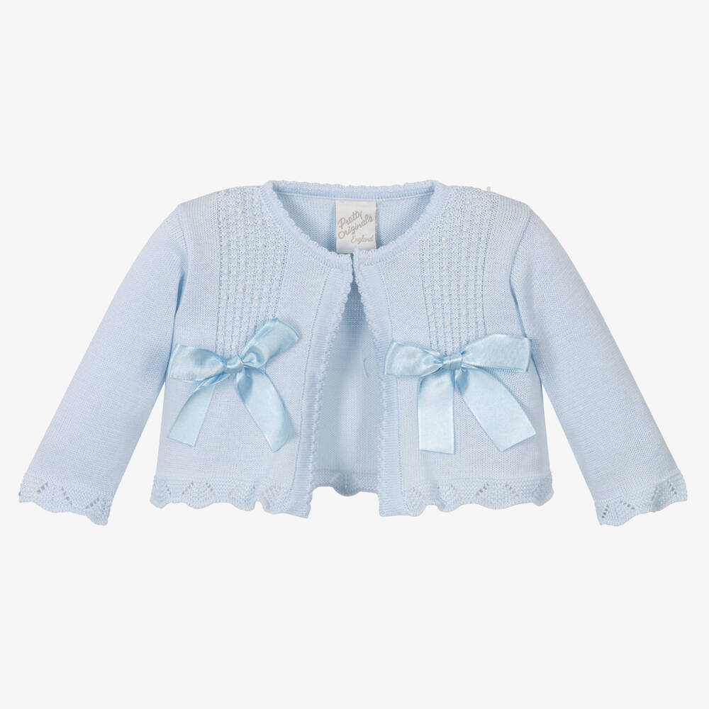 Pretty Originals - Girls Blue Cotton Knit Cardigan | Childrensalon