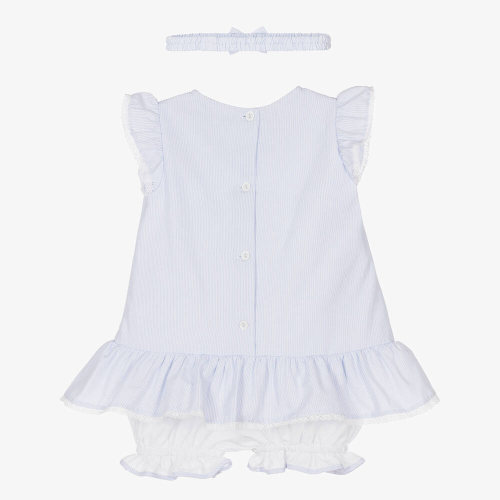 Pretty Originals-Girls Blue Cotton Pinstripe Dress Set | Childrensalon Outlet