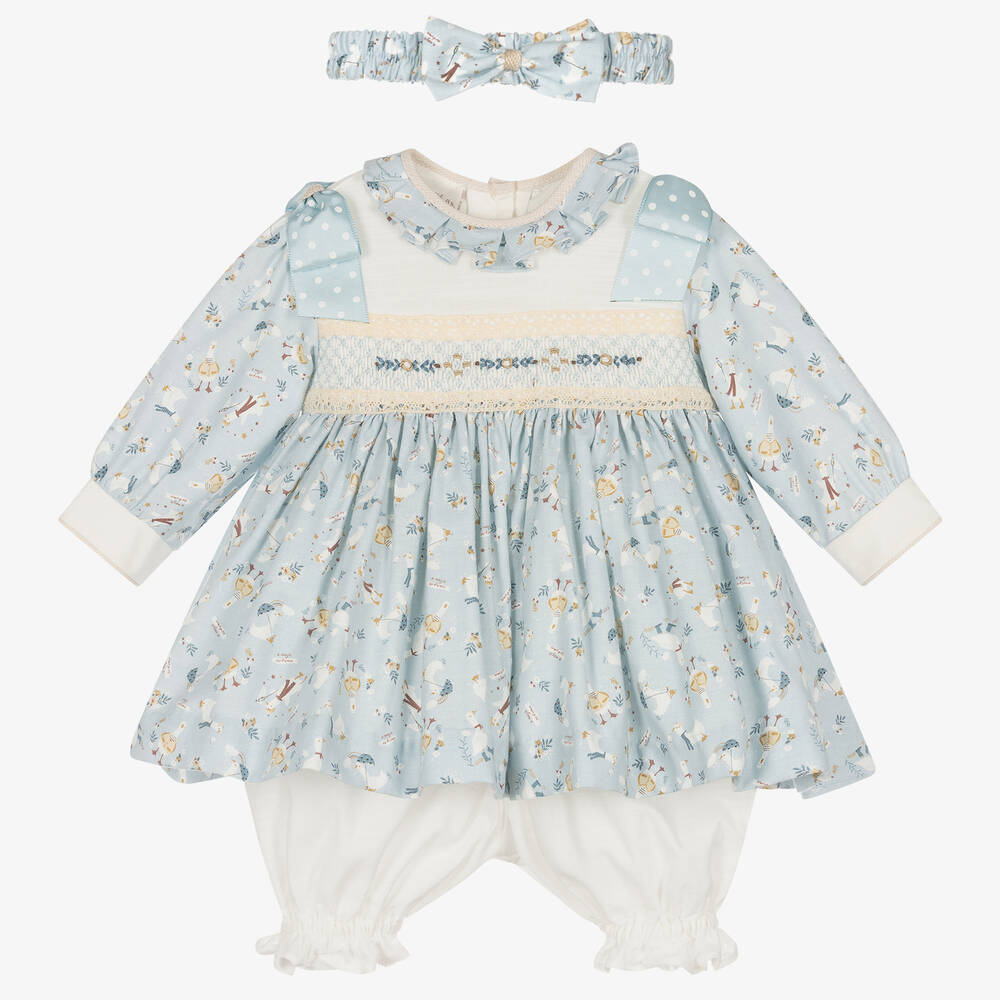 Pretty Originals - Комплект с голубым хлопковым платьем со сборками | Childrensalon