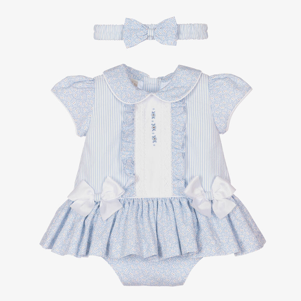 Pretty Originals - Blaues Blumen-Baumwollkleid-Set | Childrensalon