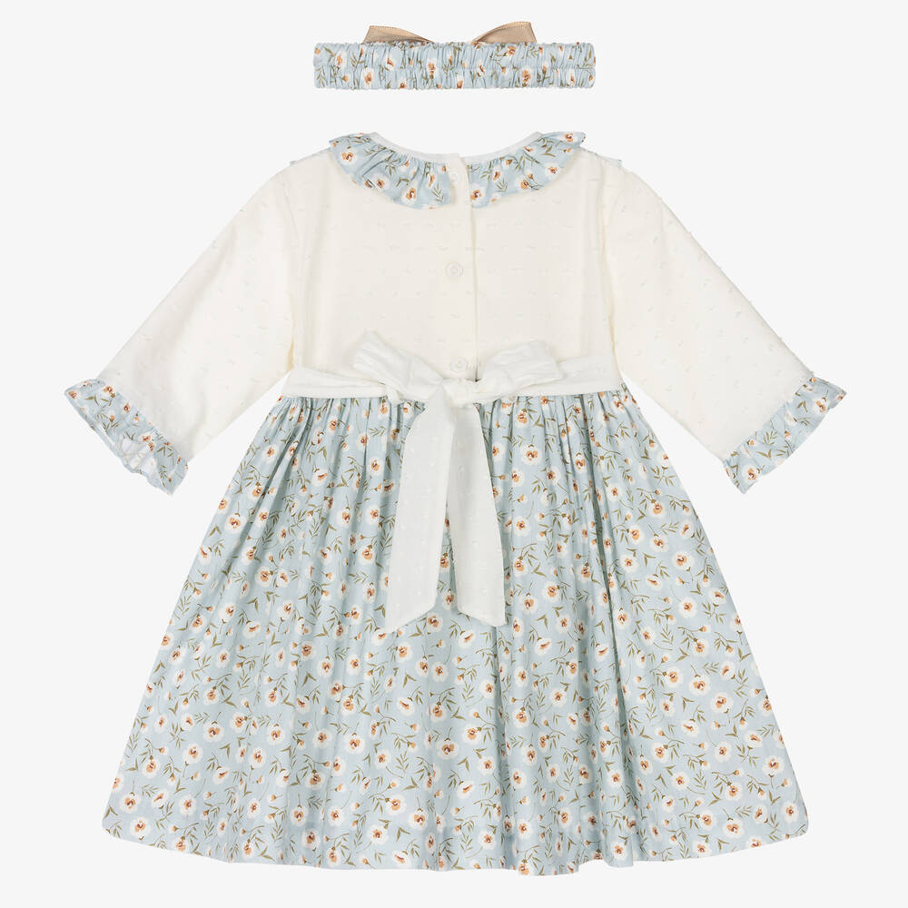 Pretty Originals-Girls Blue & Ivory Cotton Dress Set | Childrensalon Outlet