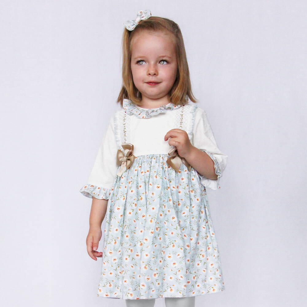 Pretty Originals - Girls Blue & Ivory Cotton Dress Set | Childrensalon ...