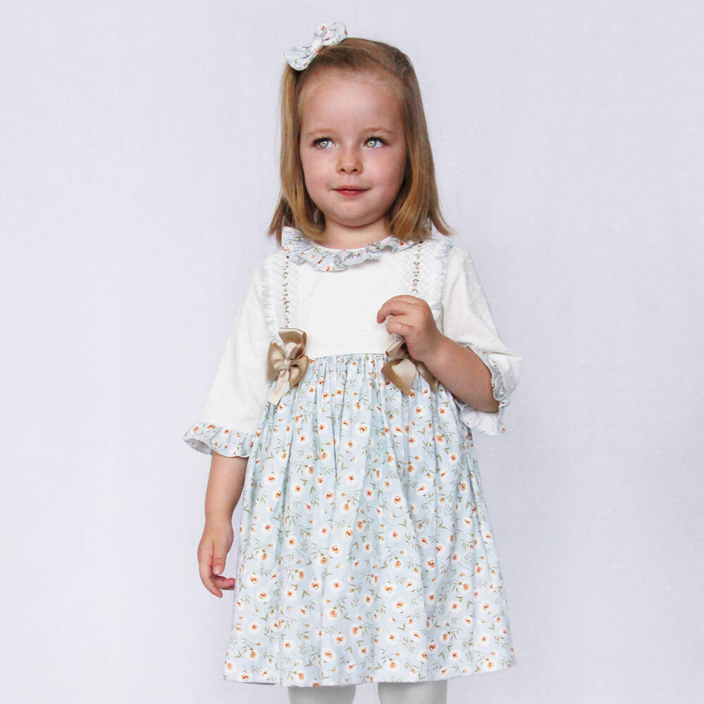 Pretty Originals-Girls Blue & Ivory Cotton Dress Set | Childrensalon Outlet