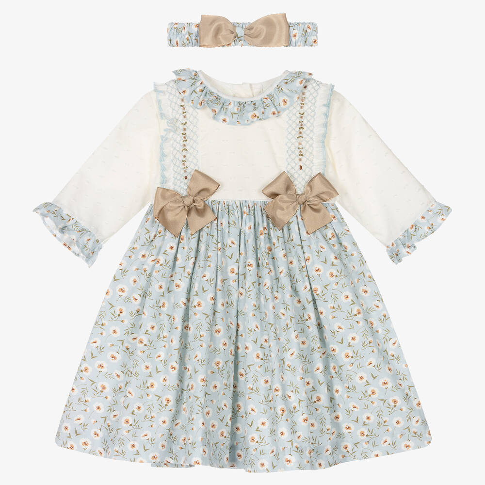 Pretty Originals - Baumwollkleid-Set Blau/Elfenbein | Childrensalon