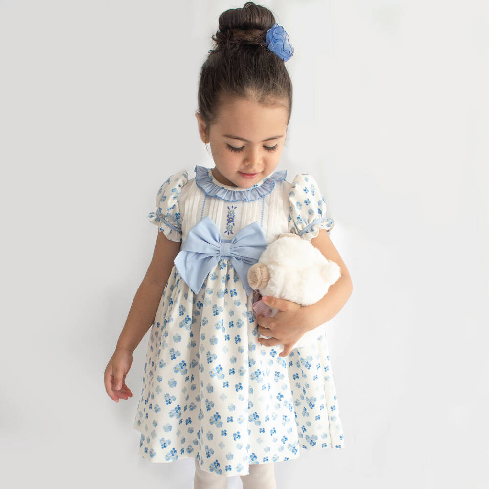 Pretty Originals-فستان تويل بطبعة ورود لون عاجي وأزرق | Childrensalon Outlet