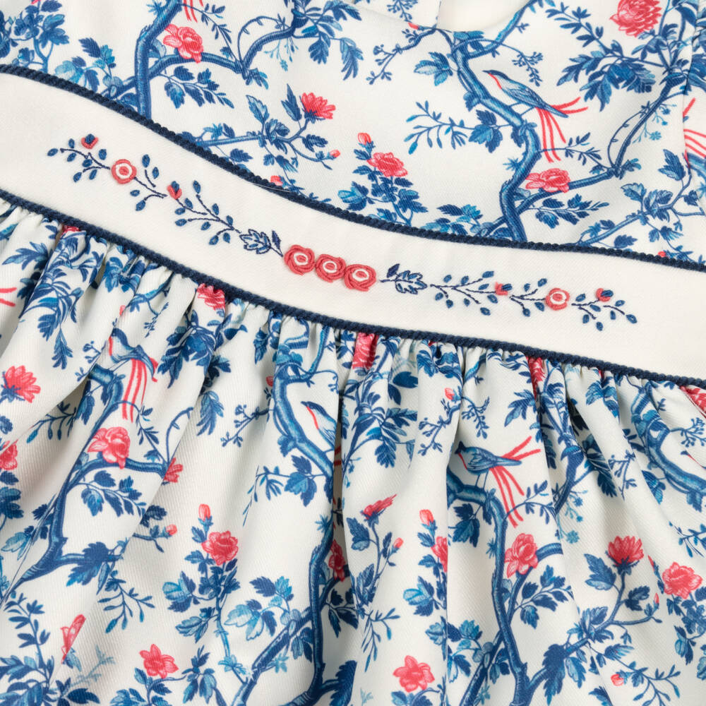 Pretty Originals-Girls Blue & Red Floral Puffed Sleeve Dress | Childrensalon Outlet