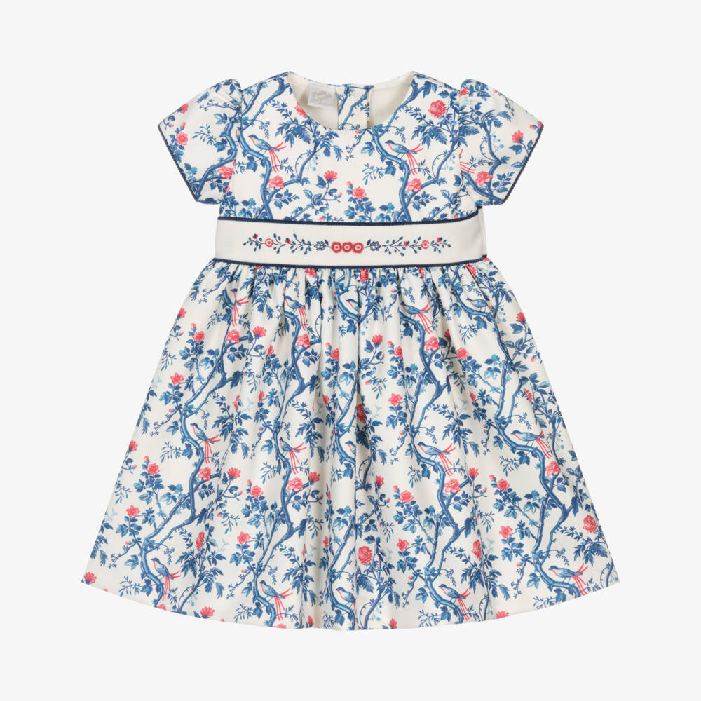 Pretty Originals-Girls Blue & Red Floral Puffed Sleeve Dress | Childrensalon Outlet