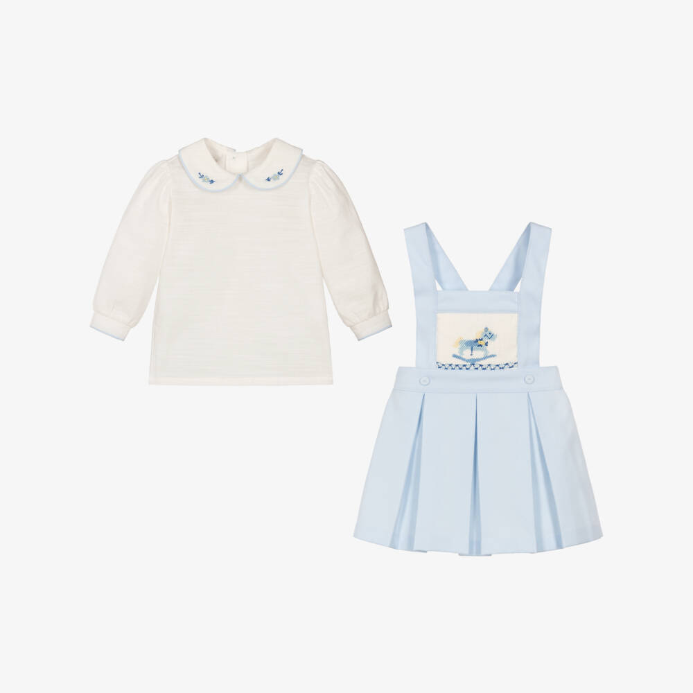 Pretty Originals-Girls Blue Rocking Horse Pinafore Dress Set | Childrensalon Outlet