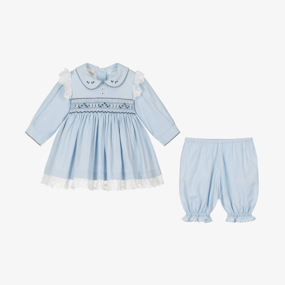 Pretty Originals-Girls Blue Smocked Dress Ensemble | Childrensalon Outlet