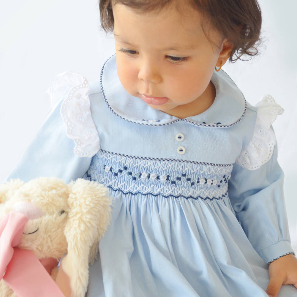 Pretty Originals-Girls Blue Smocked Dress Ensemble | Childrensalon Outlet