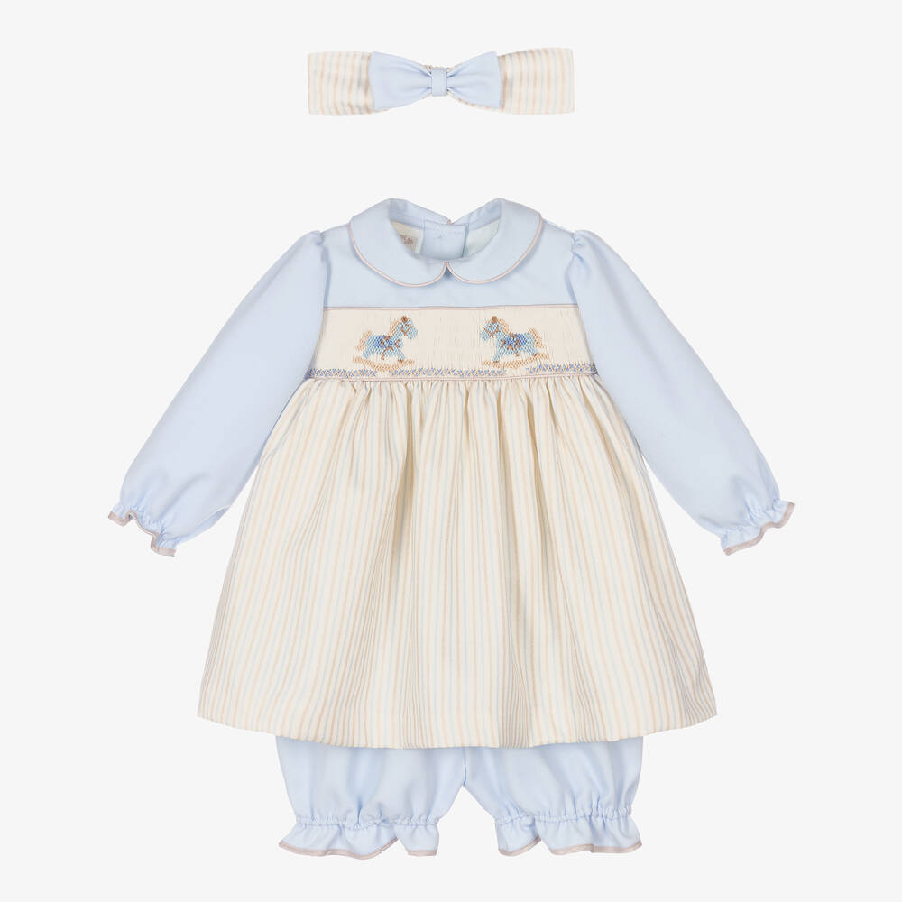 Pretty Originals - طقم فستان مطرز سموكينغ تويل لون أزرق | Childrensalon