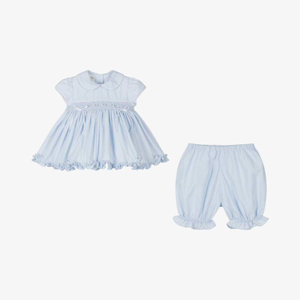 Pretty Originals-Girls Blue Smocked Ensemble with Bow Accents | Childrensalon Outlet