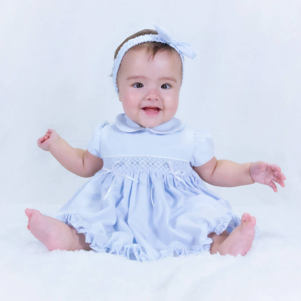 Pretty Originals-Girls Blue Smocked Ensemble with Bow Accents | Childrensalon Outlet