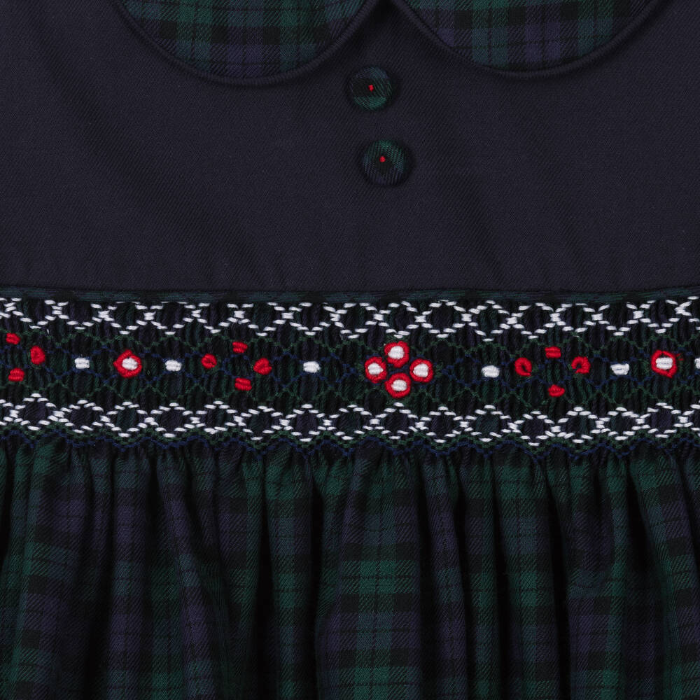 بريتي أوريجينال-طقم فستان مطرز سموكينغ مزيج تارتان لون كحلي | Childrensalon Outlet